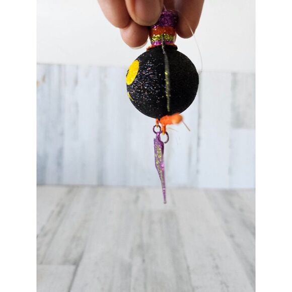 Pier 1 glitter owl ornament Halloween fright broom rare vintage décor - Picture 3 of 8